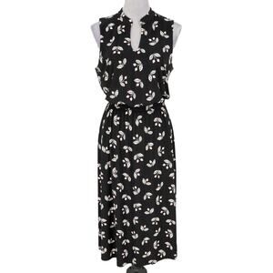 Anne Klein Dress Womens 10 Black Pink Floral Stretch Knit Elastic Waist Career